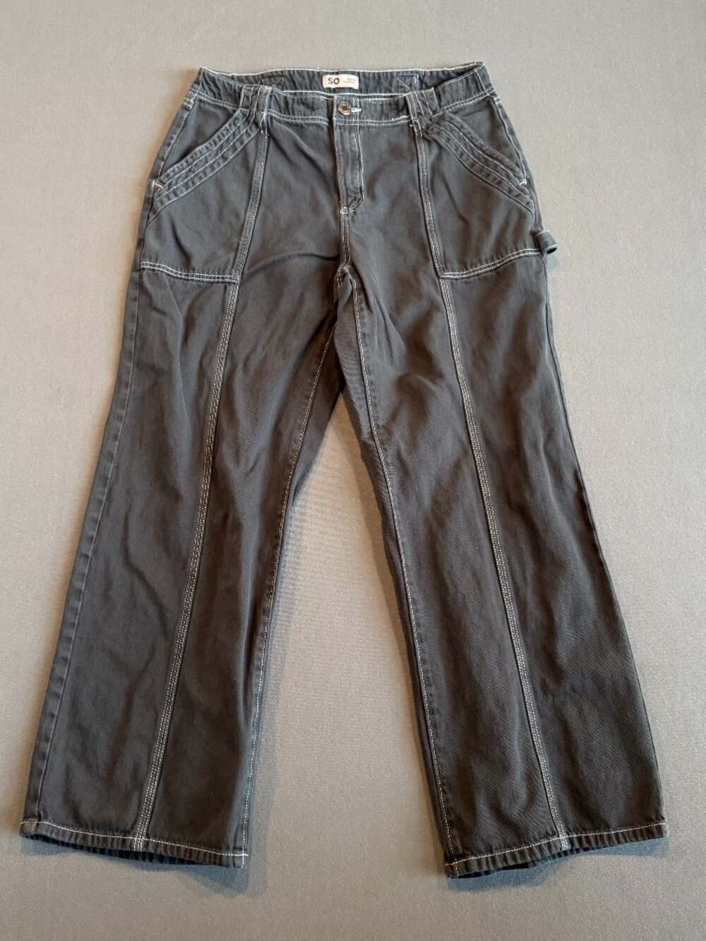SO Carpenter Jeans Contrast Stitch Black 15/32W Y2K Utility Denim